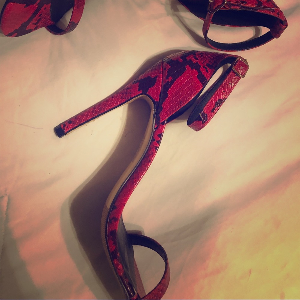 Red snake skin pattern heels